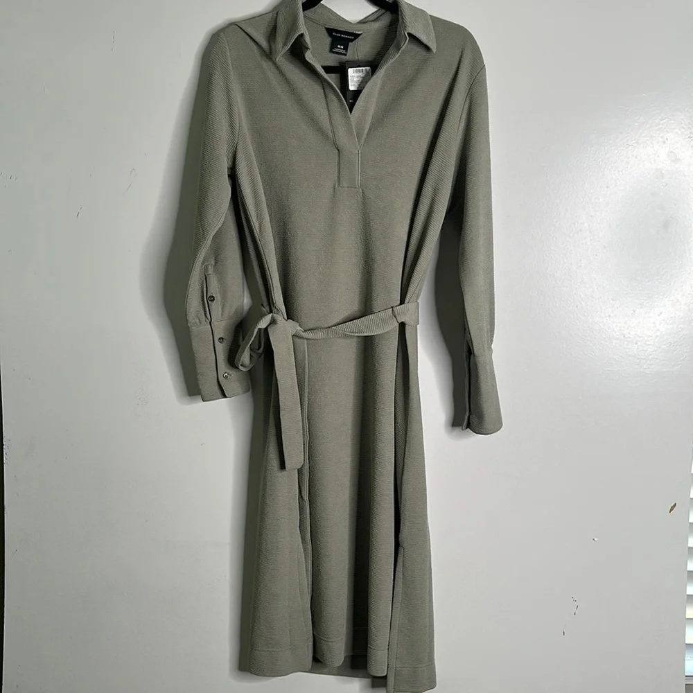 Club Monaco sage green midi dress tie belt side slits size small p - Picture 8 of 9